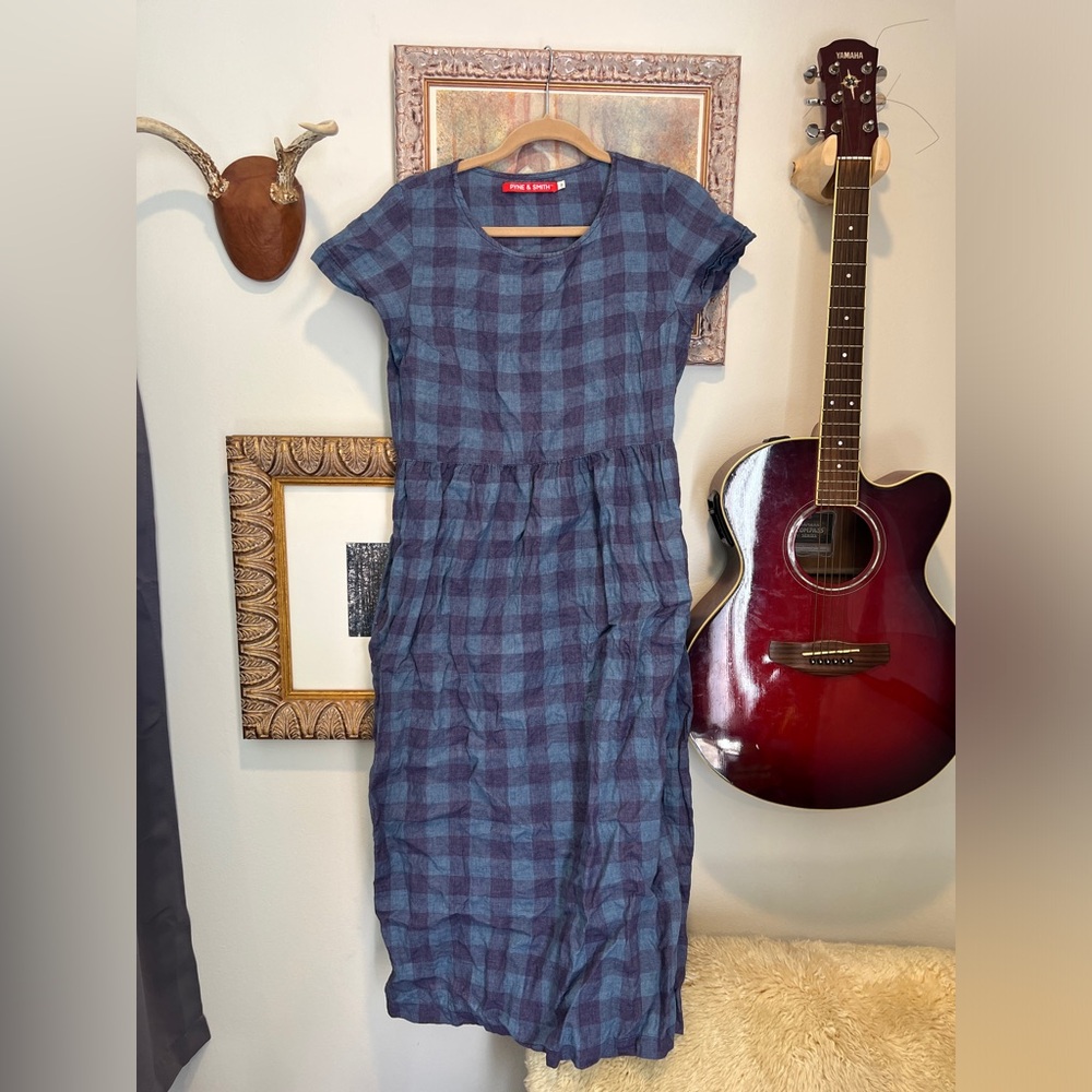 Pyne and Smith blue linen dress with pockets